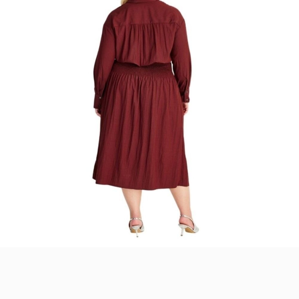 Elegant Burgundy Shirt Dress Womens Xl Nwot Ladies Pockets Casual Vacation Cute - Picture 3 of 13